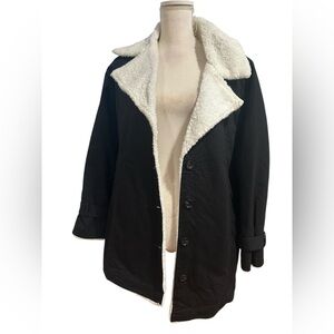 Women's Black and White Sherpa-Lined Coat